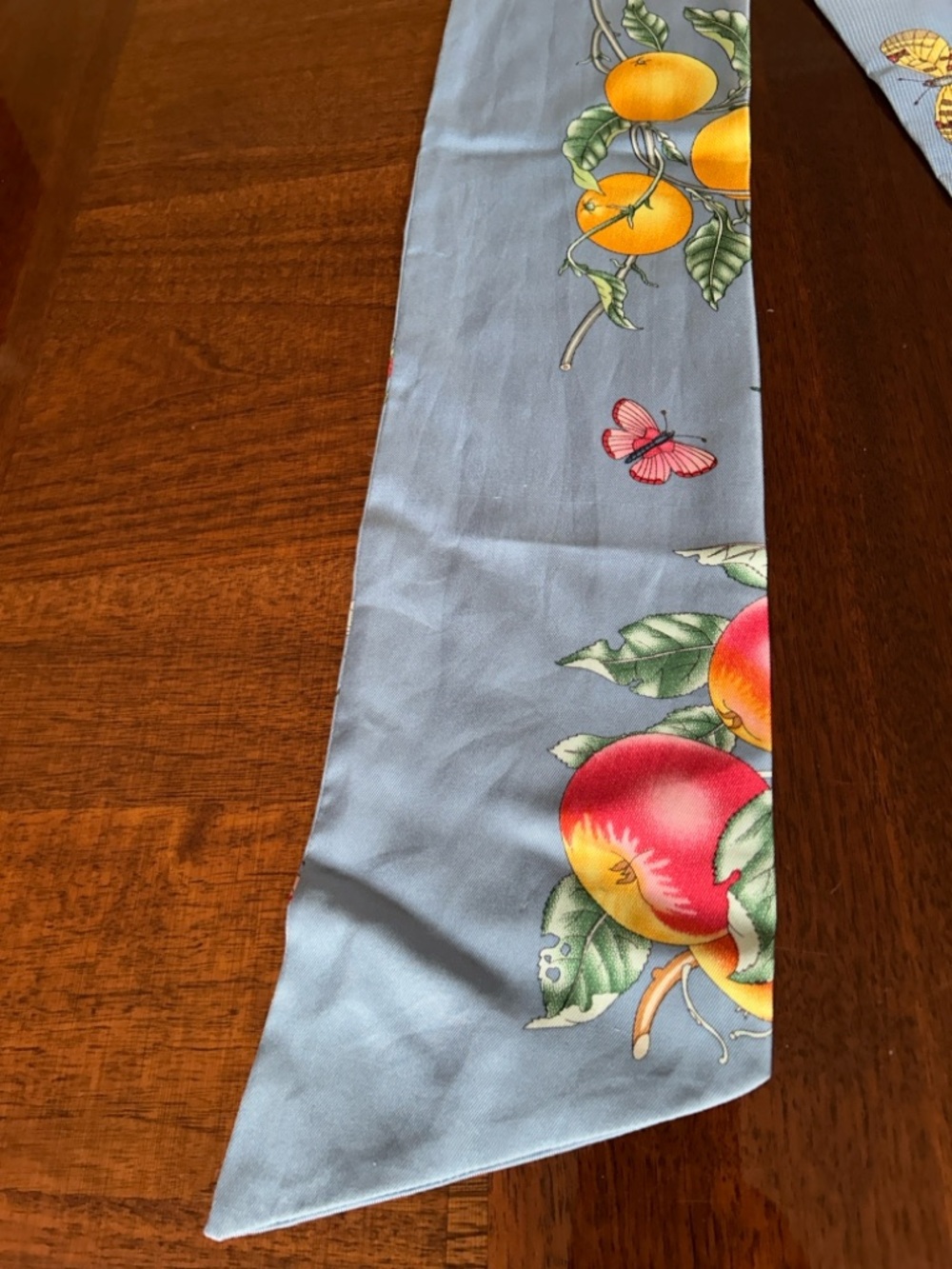 Blue Fruit & Butterfly Silk Scarf 5” x 60” by J McLaughlin - Picture 2 of 9